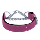 Adjustable PADDED Half check / Martingale Leather Dog Collar - Purple with Black Lining. (Stainless Steel Chain)